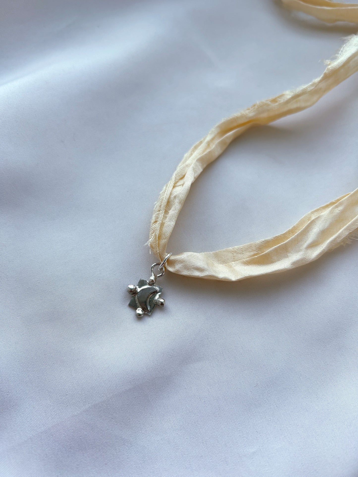 Sterling Silver Moon on Plant Dyed Silk