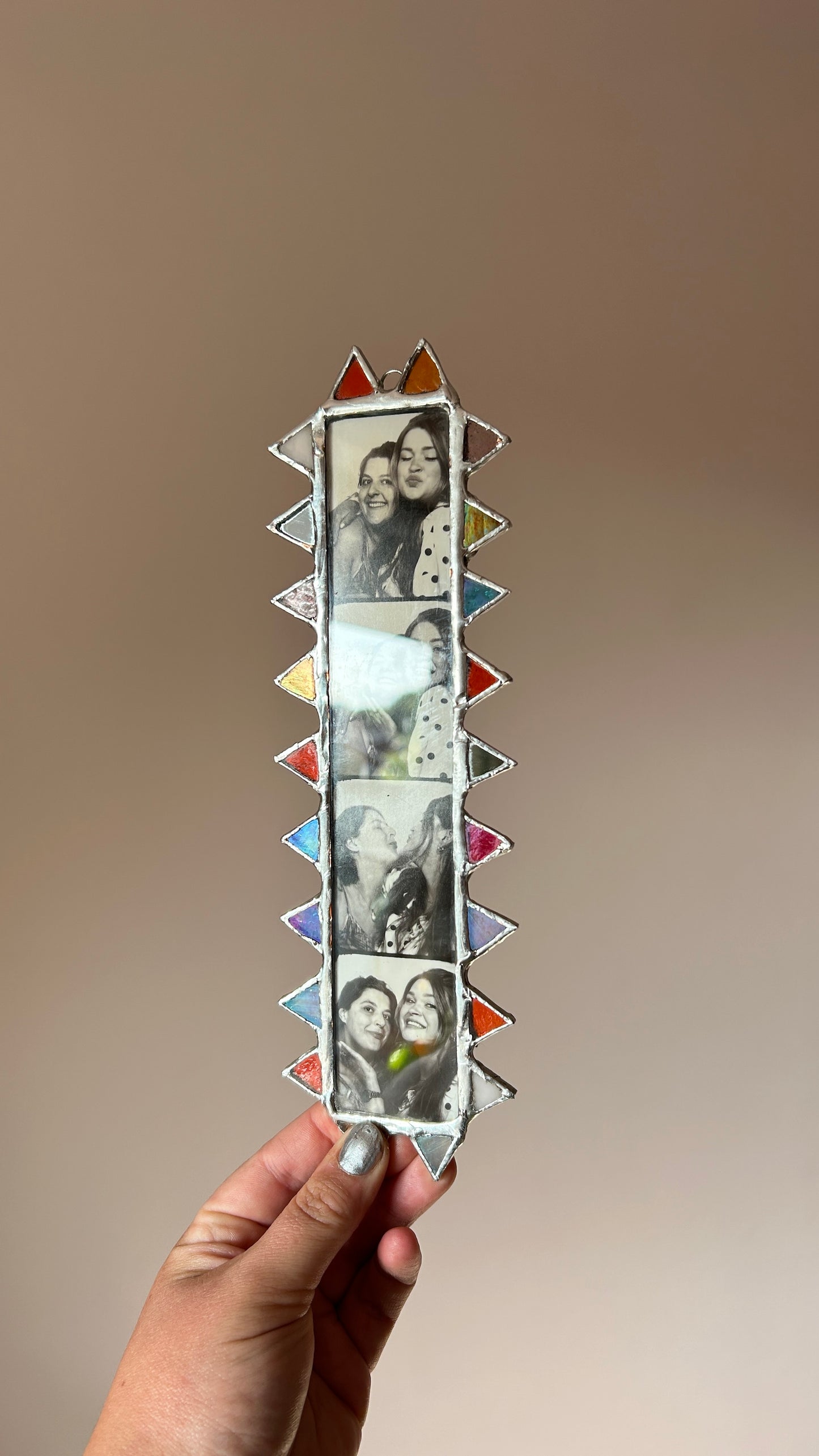 Pointed Photobooth Stained Glass Frame Red Orange Mirror Pink Blue