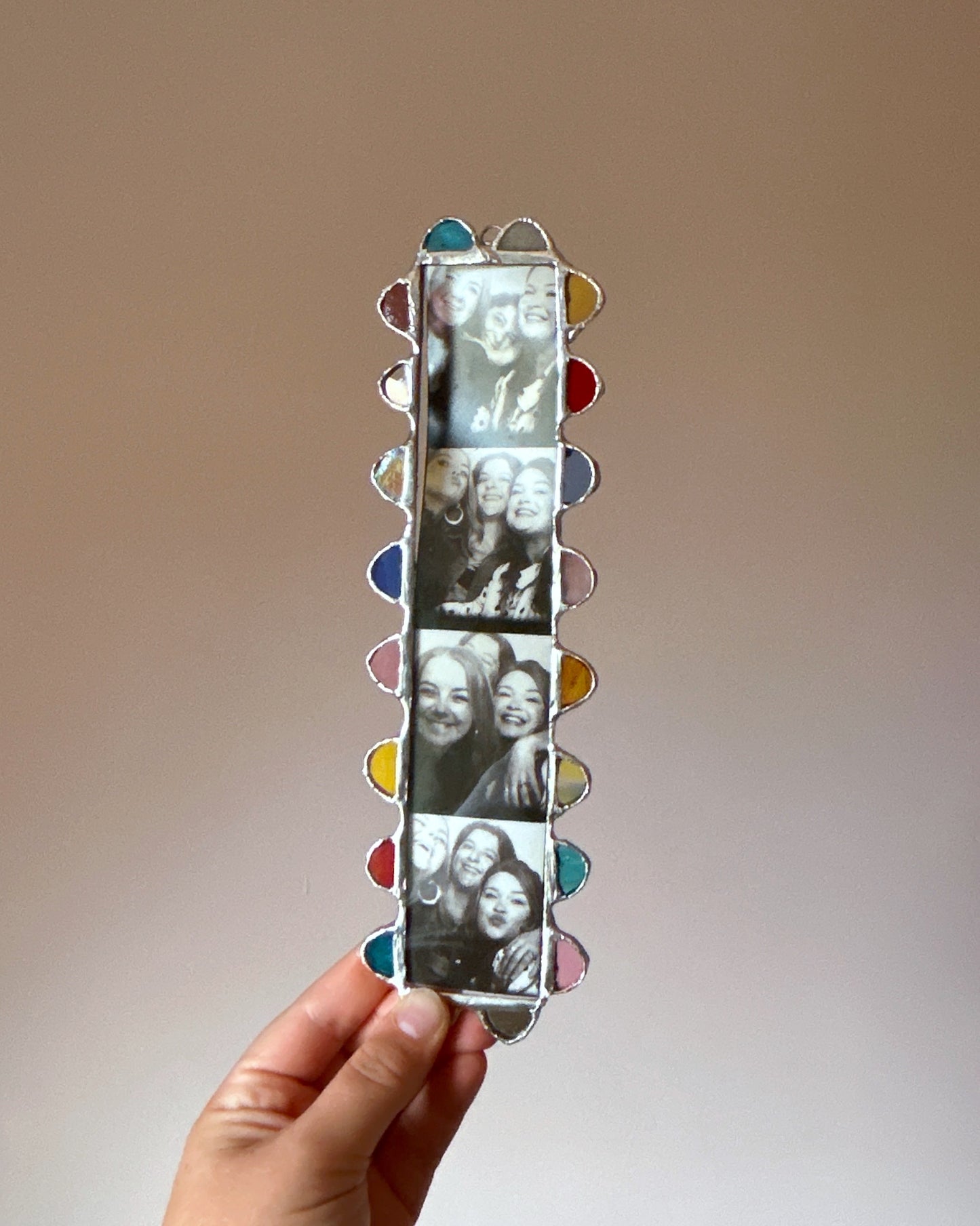 Scalloped Photobooth Stained Glass Frame Yellow Pink Teal Red