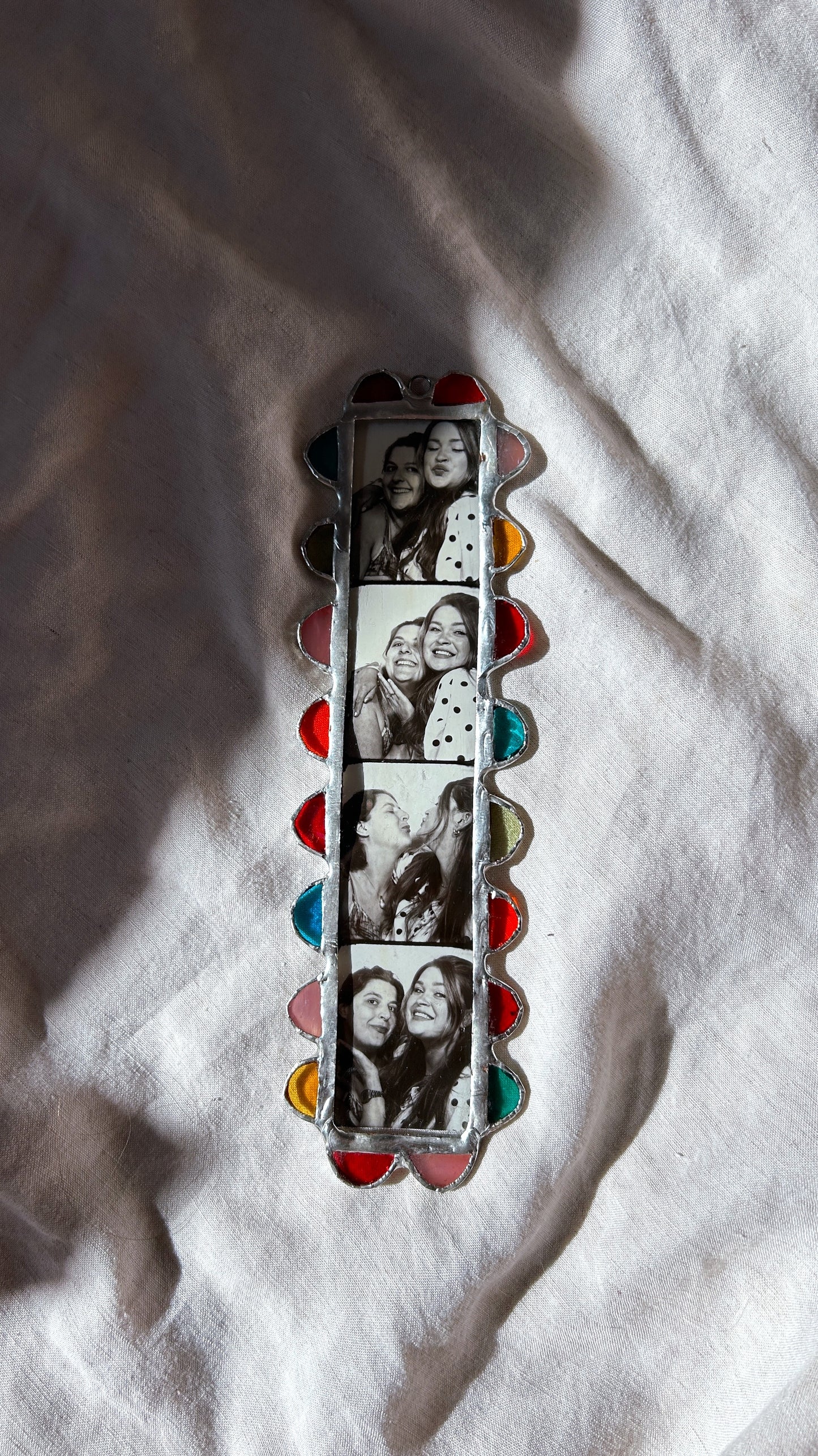 Scalloped Photobooth Stained Glass Frame Green Orange Red Yellow Pink Blue