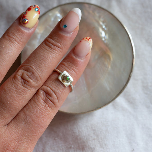 Size J 1/2 Sterling Silver Ring with Dichroic Glass Stone