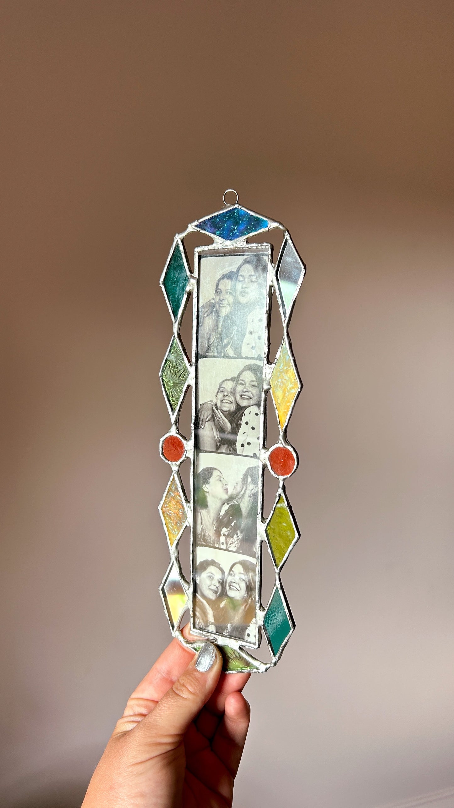 Art Deco Photobooth Stained Glass Frame Green and Orange