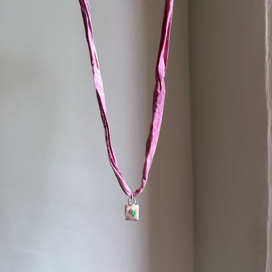 Sterling Silver Square Pendant Handmade on Naturally Dyed Silk