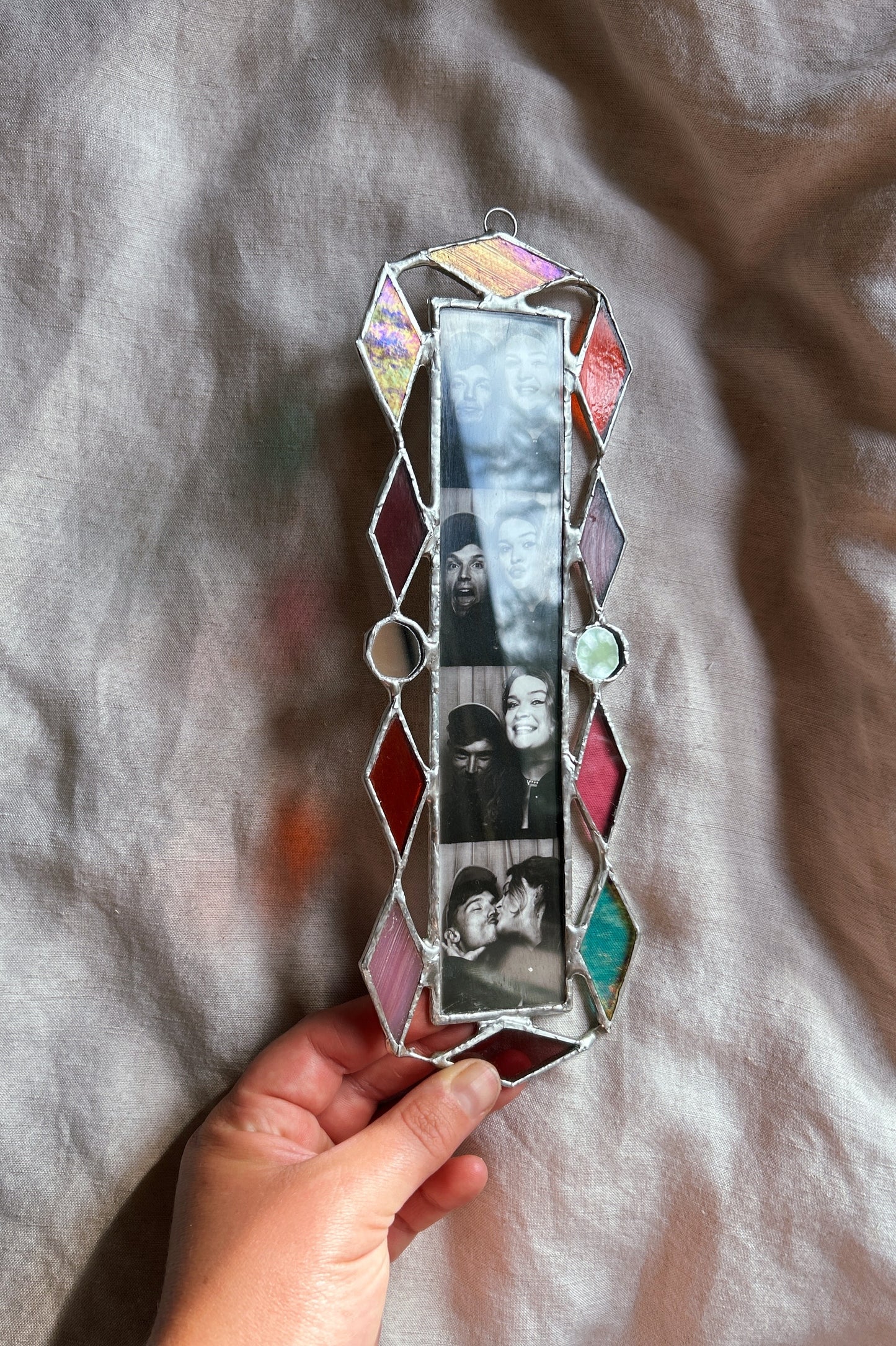 Art Deco Photobooth Stained Glass Frame Mirror Pink Teal Orange