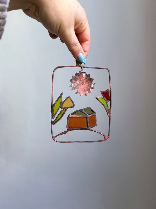 The House on the Hill Copper and Stained Glass Window Scene