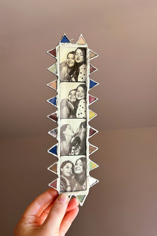 Spike Photobooth Stained Glass Frame Mirror Blue Purple Pink Salmon