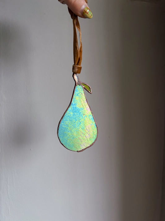 Stained Glass Pear Iridescent Ornament Suncatcher