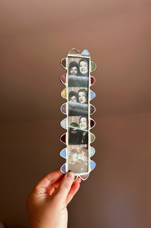 Scalloped Photobooth Stained Glass Frame Blue Pink Red White