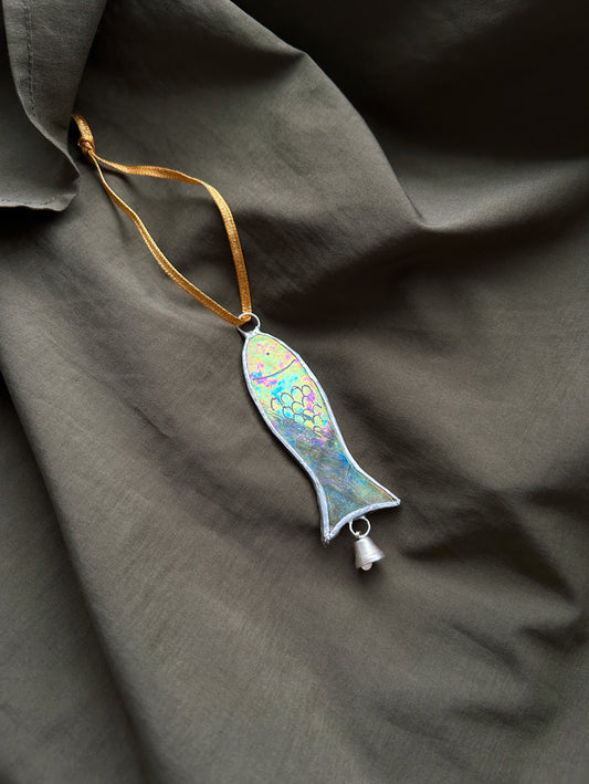Stained Glass Fish Token Ornament with a Bell