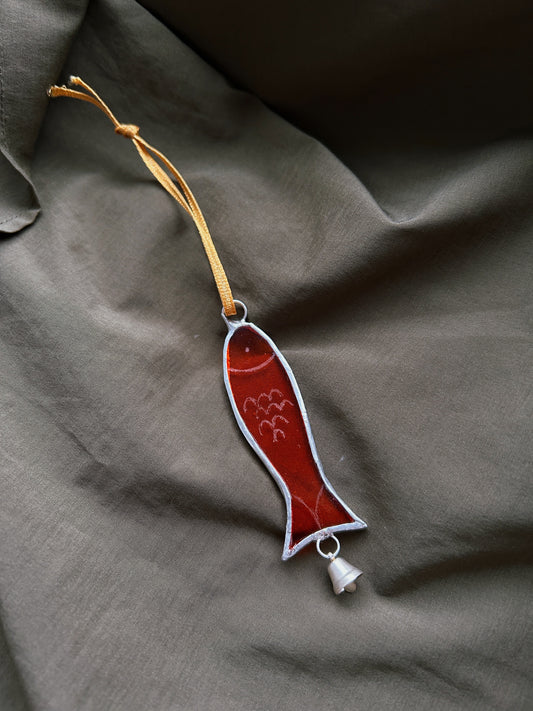 Stained Glass Fish Token Ornament with a Bell