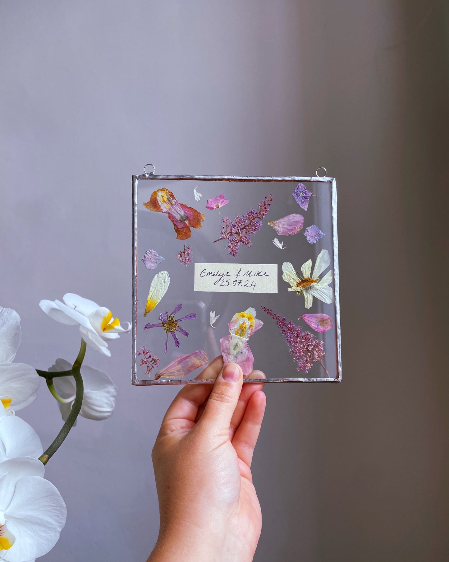 Wedding Flower Glass Soldered Frame Preservation/ Wedding Gift
